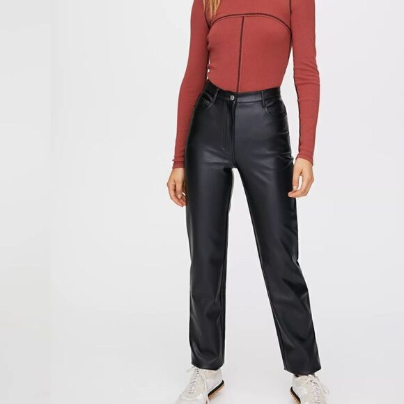 Artizia Wilfred Free Melina Pant black high rise straight faux leather pants - Picture 1 of 16
